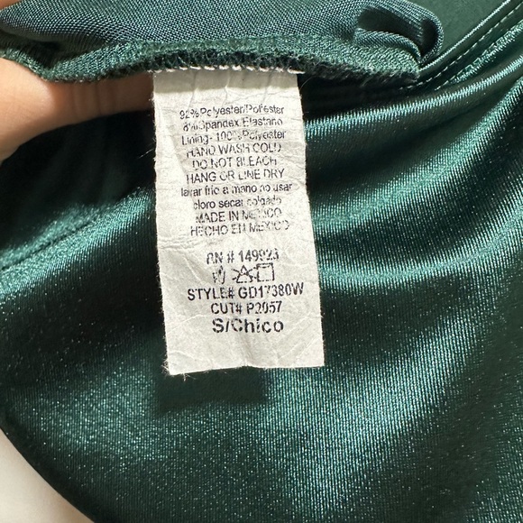 Windsor Asymmetrical Green Satin Dress - Picture 5 of 7